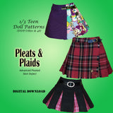 1/3 Teen DDP OB50PLEATS & PLAID - Punky knife and box pleated skirts with panels - Downloadable RAD Doll Clothes PDF Sewing Pattern
