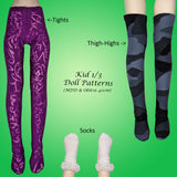 1/3 Kid Legcessories for MSD MDD 40cm Resin & Vinyl BJD Dolls - Tights, Leggings, Socks, Stockings - Downloadable RAD Doll Clothes PDF Sewing Pattern