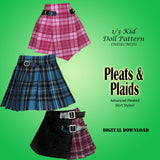 1/3 Kid MDD MSD - PLEATS & PLAID - Punky knife and box pleated skirts with panels - Downloadable RAD Doll Clothes PDF Sewing Pattern