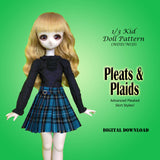 1/3 Kid MDD MSD - PLEATS & PLAID - Punky knife and box pleated skirts with panels - Downloadable RAD Doll Clothes PDF Sewing Pattern