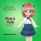 Tiny Pear Chimikko & Imomo - PLEATS & PLAID - Punky knife and box pleated skirts with panels - Downloadable RAD Doll Clothes PDF Sewing Pattern