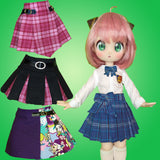 Tiny Pear Chimikko & Imomo - PLEATS & PLAID - Punky knife and box pleated skirts with panels - Downloadable RAD Doll Clothes PDF Sewing Pattern
