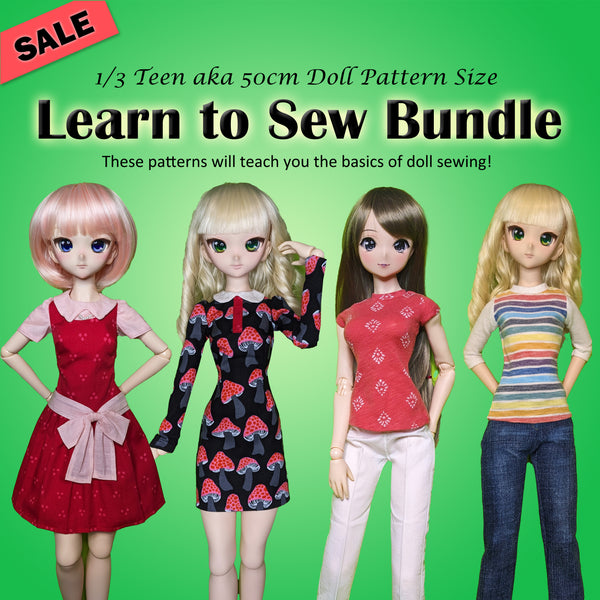 1/3 Teen DDP 50cm Obitsu - Learn To Sew Bundle - Dresses, casuals, jeans & a T-Shirt - Downloadable RAD Doll Clothes PDF Sewing Pattern