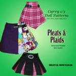 1/3 PLEATS & PLAID 60cm Vinyl & Resin BJD Punky knife and box pleated skirts with panels - Downloadable RAD Doll Clothes PDF Sewing Pattern