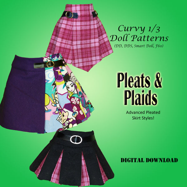 1/3 PLEATS & PLAID 60cm Vinyl & Resin BJD Punky knife and box pleated skirts with panels - Downloadable RAD Doll Clothes PDF Sewing Pattern