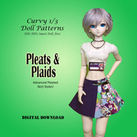 1/3 PLEATS & PLAID 60cm Vinyl & Resin BJD Punky knife and box pleated skirts with panels - Downloadable RAD Doll Clothes PDF Sewing Pattern