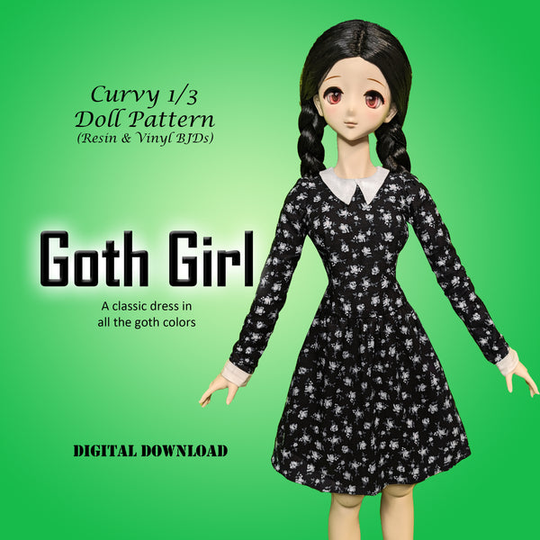 1/3 Goth Girl 60cm Resin & Vinyl BJD Dolls - Halloween Monster A-Line Dress Curvy Costume - Downloadable RAD Doll Clothes PDF Sewing Pattern