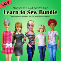 11.5" Medium Girl Fashion Doll - Learn To Sew Bundle - Dresses, casuals, jeans & a T-Shirt - Downloadable RAD Doll Clothes PDF Sewing Pattern