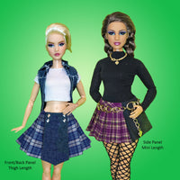 MG 11.5" Fashion Doll - PLEATS & PLAID - Punky knife and box pleated skirts with panels - Downloadable RAD Doll Clothes PDF Sewing Pattern