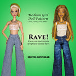 MG RAVE! 11.5" Fashion Doll - Crop top camisole and wide leg flare jeans or pants - Downloadable RAD Doll Clothes PDF Sewing Pattern
