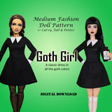 MG Goth Girl 11.5" Fashion Doll - Halloween Monster A-Line Dress Curvy Costume - Downloadable RAD Doll Clothes PDF Sewing Pattern