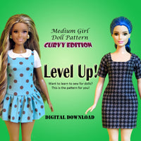 11.5" Curvy Fashion Doll - Learn To Sew Bundle - Dresses, casuals, jeans & a T-Shirt - Downloadable RAD Doll Clothes PDF Sewing Pattern