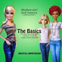 11.5" Medium Girl Fashion Doll - Learn To Sew Bundle - Dresses, casuals, jeans & a T-Shirt - Downloadable RAD Doll Clothes PDF Sewing Pattern