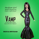 MG Vamp! 11.5" Medium Girl Fashion Doll - Gothic Vamp costume with lots of dress/sleeve options - Downloadable RAD Doll Clothes PDF Sewing Pattern