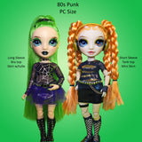 PC 80s PUNK 11" Curvy Fashion Doll - Layerable, shreddable tops and mini skirt - Downloadable RAD Doll Clothes PDF Sewing Pattern