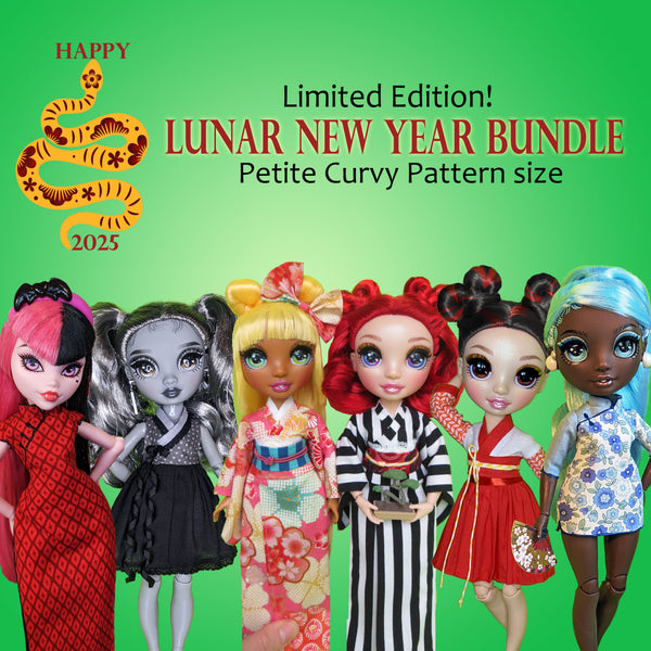 PC 11" Fashion Doll Lunar New Year Bargain Bundle - Chinese Qipao, Japanese Kimono, Korean Hanbok dresses - Downloadable RAD Doll Clothes PDF Sewing Patterns