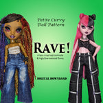 PC Rave! 10" Curvy Fashion Doll - Crop top camisole and wide leg flare jeans or pants - Downloadable RAD Doll Clothes PDF Sewing Pattern