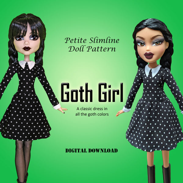 PS Goth Girl 10.5" Fashion Doll - Halloween Monster A-Line Dress Costume - Downloadable RAD Doll Clothes PDF Sewing Pattern