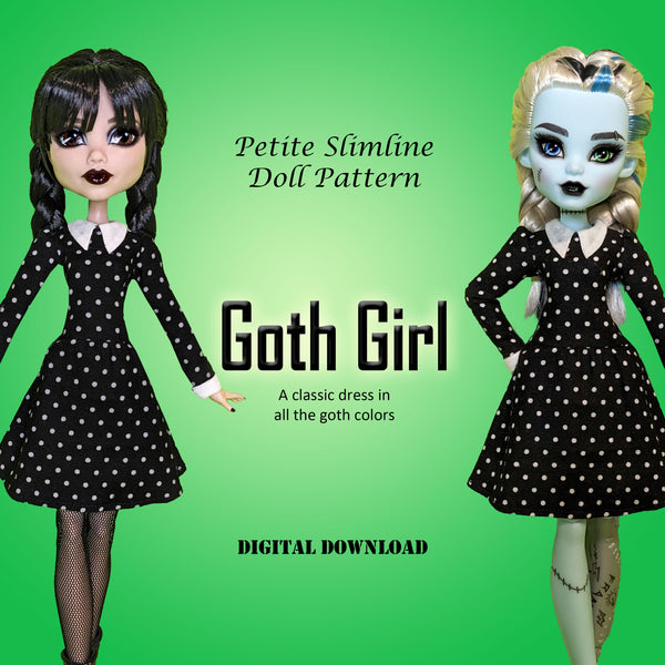 PS Goth Girl 10.5" Fashion Doll - Halloween Monster A-Line Dress Costume - Downloadable RAD Doll Clothes PDF Sewing Pattern