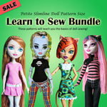 Petite Slimline 10.5" Fashion Doll - Learn To Sew Bundle - Dresses, casuals, jeans & a T-Shirt - Downloadable RAD Doll Clothes PDF Sewing Pattern