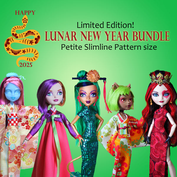 PS 10.5" Fashion Doll Lunar New Year Bargain Bundle - Chinese Qipao, Japanese Kimono, Korean Hanbok dresses - Downloadable RAD Doll Clothes PDF Sewing Patterns