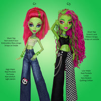 PS Rave! 10.5" Fashion Doll - Crop top camisole and wide leg flare jeans or pants - Downloadable RAD Doll Clothes PDF Sewing Pattern