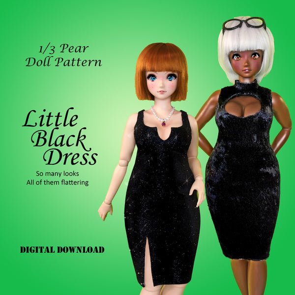 1/3 Pear Little Black Dress - Customizable, Classy Sheath Cocktail Dresses - Downloadable RAD Doll Clothes PDF Sewing Pattern