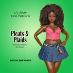 1/3 Smart Pear Vinyl BJD Dolls - PLEATS & PLAID - Punky knife and box pleated skirts with panels - Downloadable RAD Doll Clothes PDF Sewing Pattern