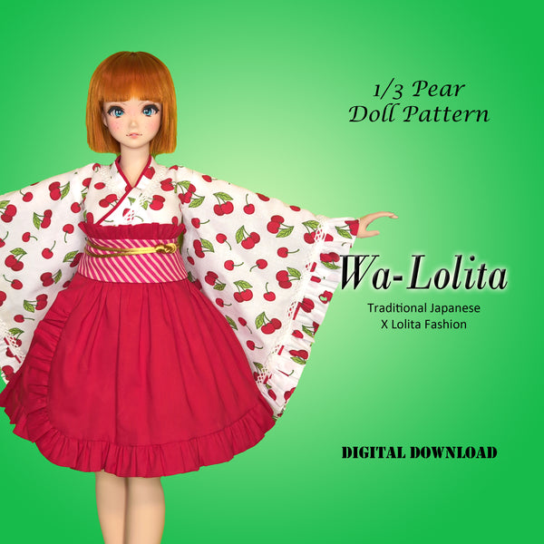 1/3 Smart Pear Vinyl BJD Dolls - WA-LOLITA - Traditional Japanese X Lolita fusion street style - Downloadable RAD Doll Clothes PDF Sewing Pattern