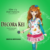 1/4 40cm BJD & 16" Fashion Doll - Decora Kei - Japanese layerable Harajuku street fashion - Downloadable RAD Doll Clothes PDF Sewing Pattern