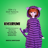 1/4 40cm Slim MSD BJD Snuggle Bargain Bundle - A collection of collared pajamas and Kigurumi PJs with slippers - Downloadable RAD Doll Clothes PDF Sewing Patterns