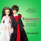 1/4 40cm Slim MSD BJD Fashion Dolls - Costume Drama 1 Bargain Bundle - Medieval and Renaissance dresses - Downloadable RAD Doll Clothes PDF Sewing Patterns