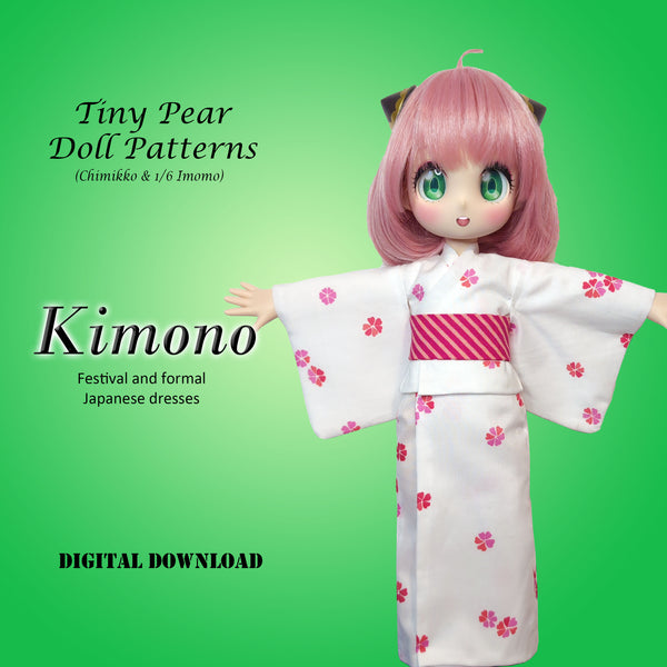 Tiny Pear Chimikko & Imomo - KIMONO - Japanese Furisode, Yukata dresses - Downloadable RAD Doll Clothes PDF Sewing Pattern