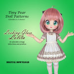 Tiny Pear Chimikko & Imomo - Looking Glass Lolita - Cute Holiday dress and Apron - Downloadable RAD Doll Clothes PDF Sewing Pattern