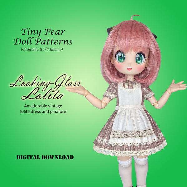 Tiny Pear Chimikko & Imomo - Looking Glass Lolita - Cute Alice Dress and Apron - Downloadable RAD Doll Clothes PDF Sewing Pattern