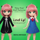 Tiny Pear Chimikko & Imomo - Level Up - Learn to Sew A-line Dress - Downloadable RAD Doll Clothes PDF Sewing Pattern